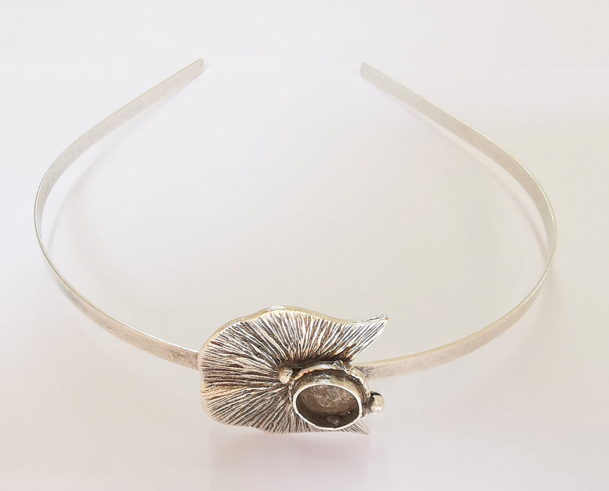 Tulip Flower Crown Headband Base Blanks Circlet Settings Antique Silver Plated Brass Adjustable (10mm Bezel Size)  G23149