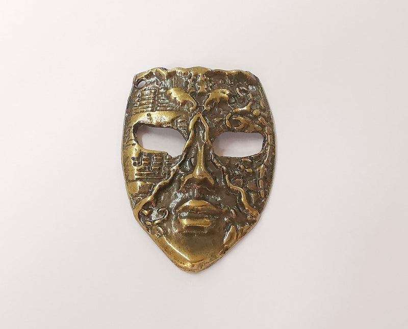 Face mask pendant middle connector Antique bronze plated pendant (53x37mm)  G23641