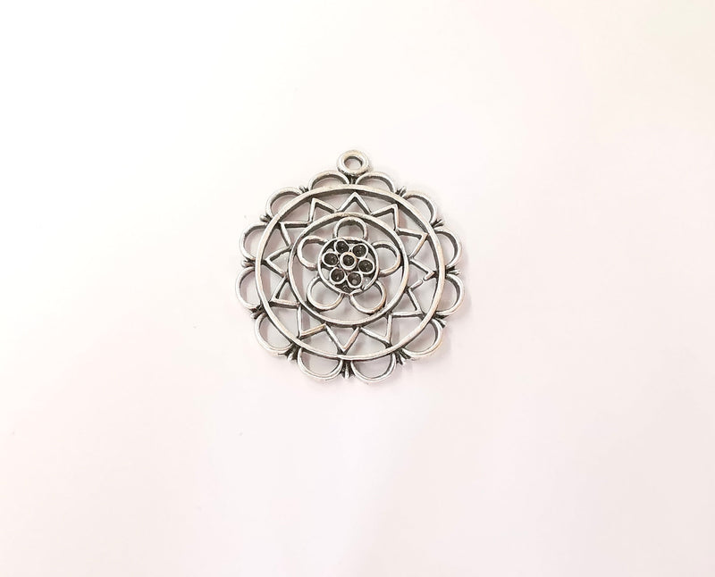 2 Flower charms Antique silver plated charms (40x35mm) G23644