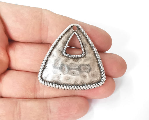 2 Hammered triangle charms Antique silver plated charms (44x42mm) G23645