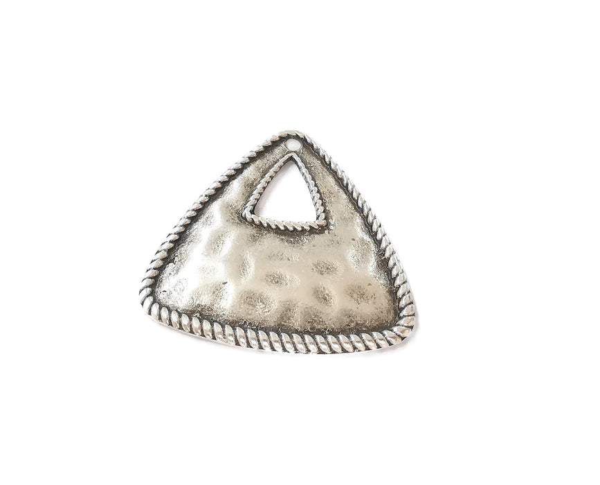 2 Hammered triangle charms Antique silver plated charms (44x42mm) G23645