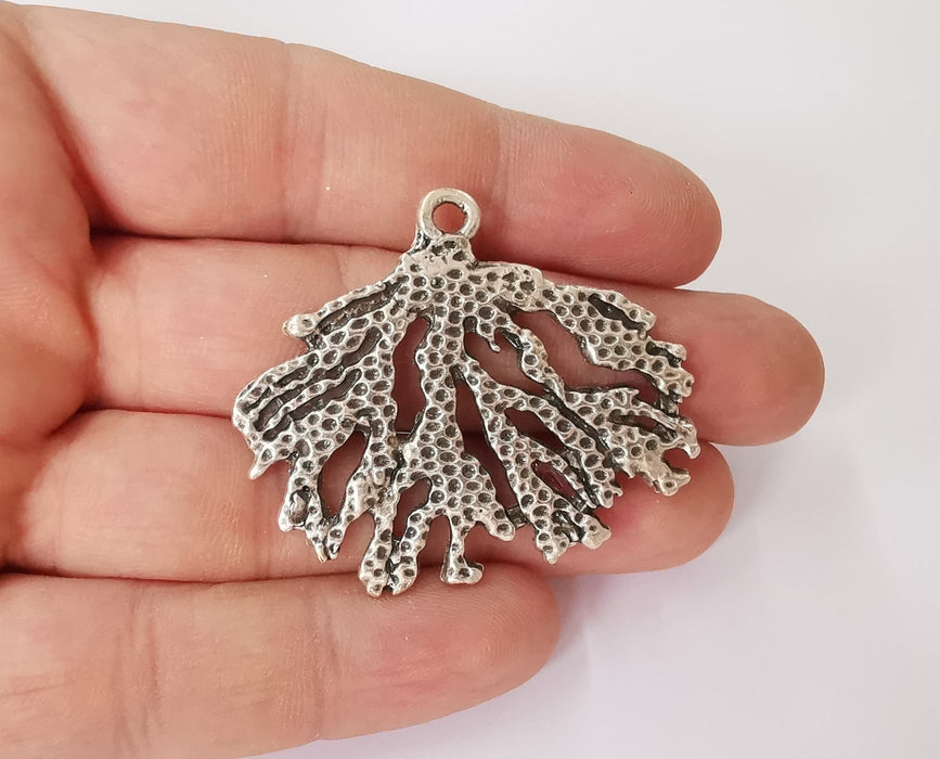 2 Coral charms Antique silver plated charms (49x40mm)  G23650