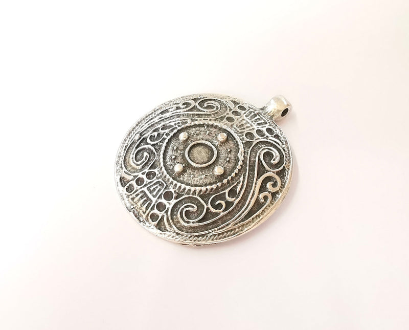 Antique silver tribal pendants Ethnic pendant Antique silver plated (60x49mm) G23651