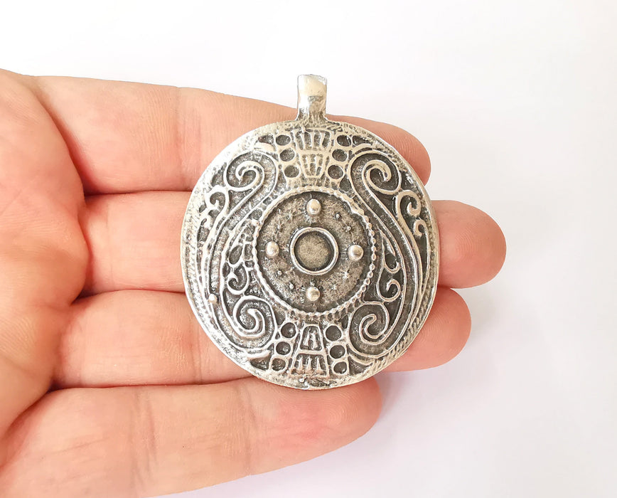 Antique silver tribal pendants Ethnic pendant Antique silver plated (60x49mm) G23651