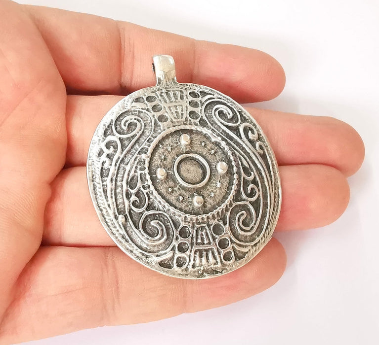 Antique silver tribal pendants Ethnic pendant Antique silver plated (60x49mm) G23651