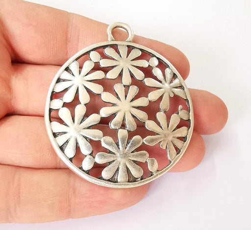 Flowers pendant Antique silver plated pendant (64x54mm)  G23666