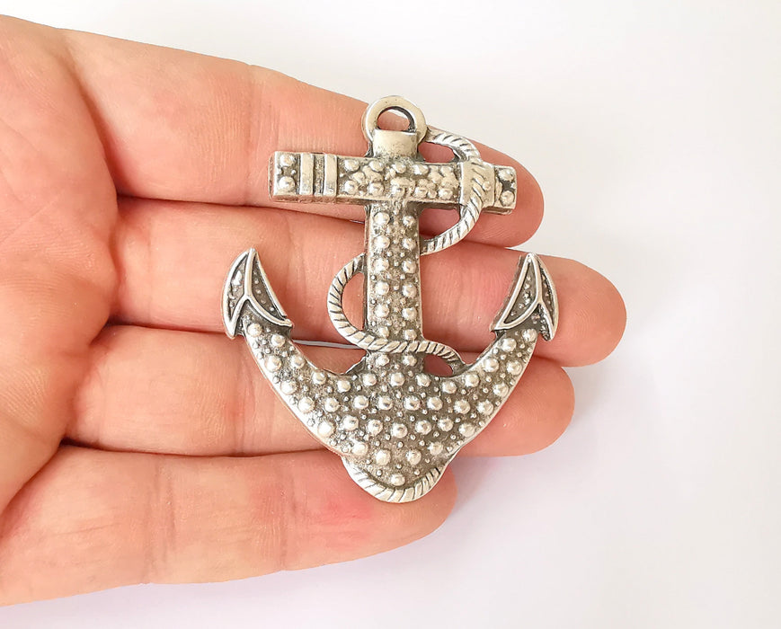 Anchor pendant Antique silver plated pendant (62x52mm) G23671