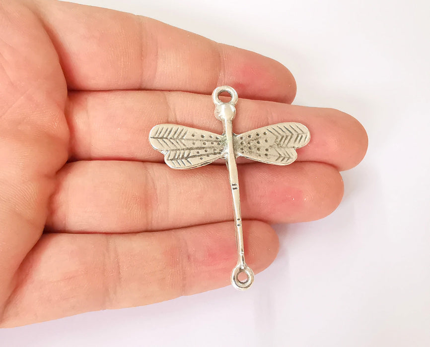 2 Dragonfly connector charms Antique silver plated charms (56x43mm)  G23673