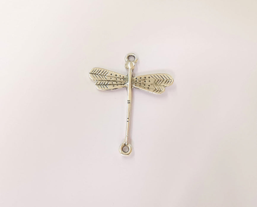 2 Dragonfly connector charms Antique silver plated charms (56x43mm)  G23673