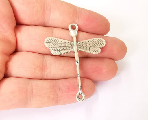 2 Dragonfly connector charms Antique silver plated charms (56x43mm)  G23673