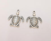 2 Sea Turtle Charms Antique Silver Plated Charms (33x28mm)  G23158