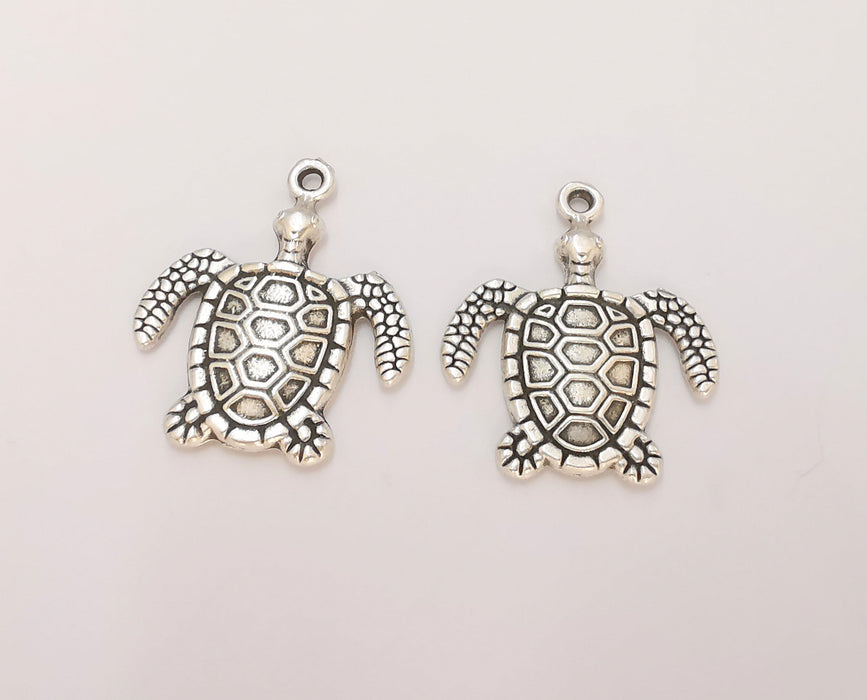 2 Sea Turtle Charms Antique Silver Plated Charms (33x28mm)  G23158