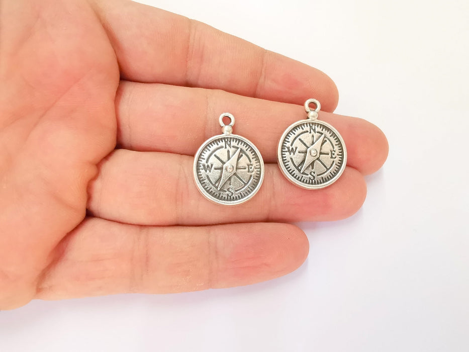 2 Compass Charms Antique Silver Plated Charms (26x20mm)  G23159