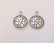 2 Compass Charms Antique Silver Plated Charms (26x20mm)  G23159