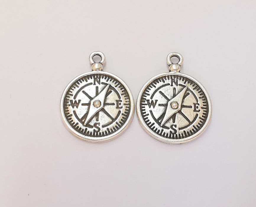 2 Compass Charms Antique Silver Plated Charms (26x20mm)  G23159