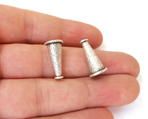 4 Silver Cone Caps Findings Antique Silver Plated Brass  (19x10 mm)  G23675