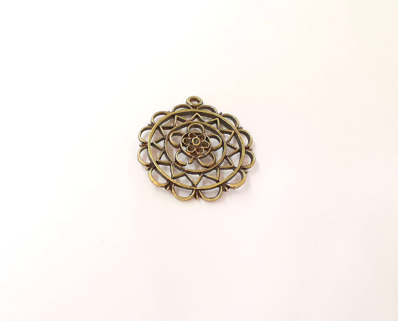 2 Flower charms Antique bronze plated charms (40x35mm) G23679