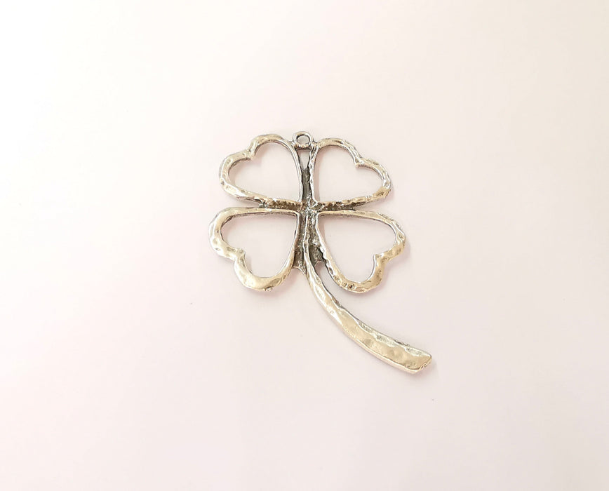 Clover pendant Antique silver plated pendant (67x45mm)  G23681