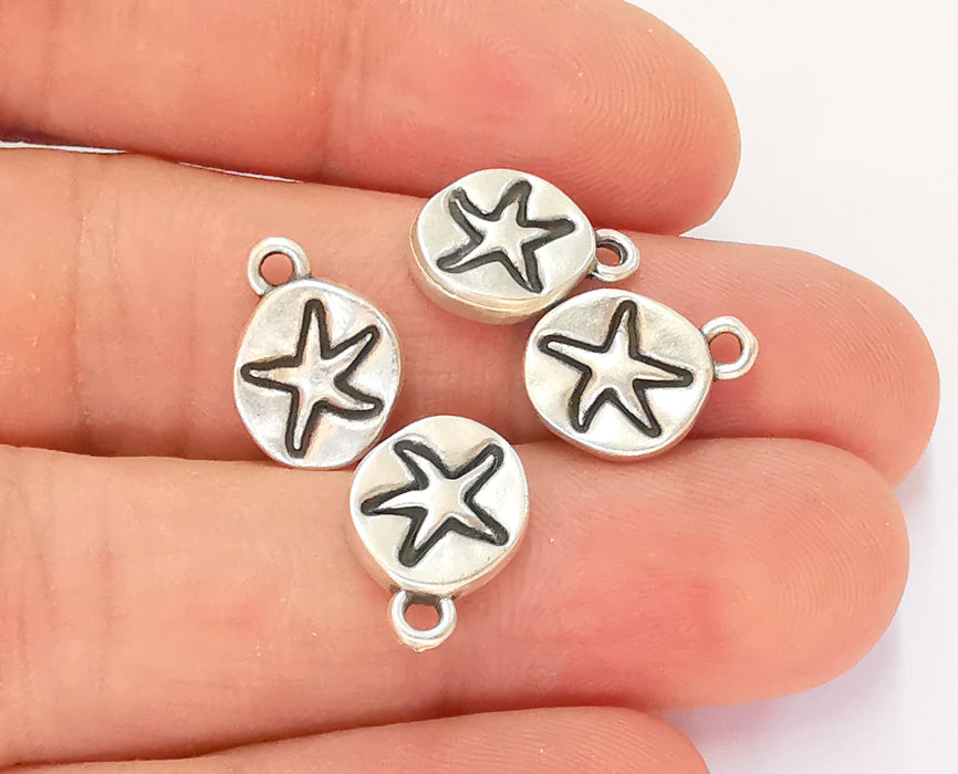 10 Star Charms Antique Silver Plated Charms (Double Sided) (15x10mm)  G23167