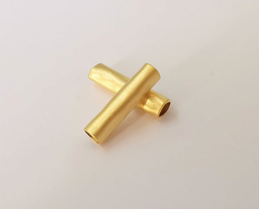 2 Hammered Tube Findings Gold Plated Brass Findings G23684