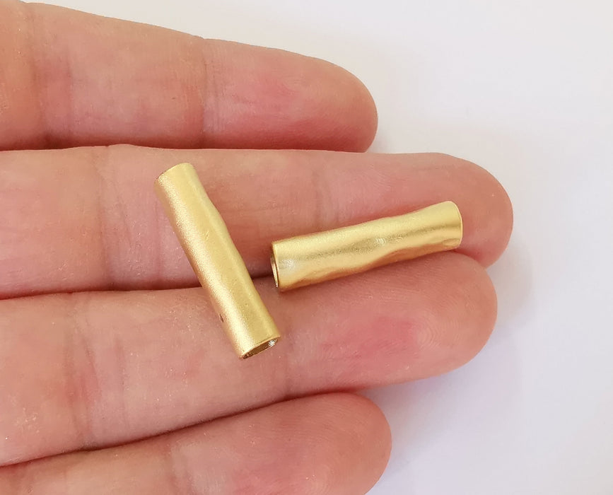 2 Hammered Tube Findings Gold Plated Brass Findings G23684