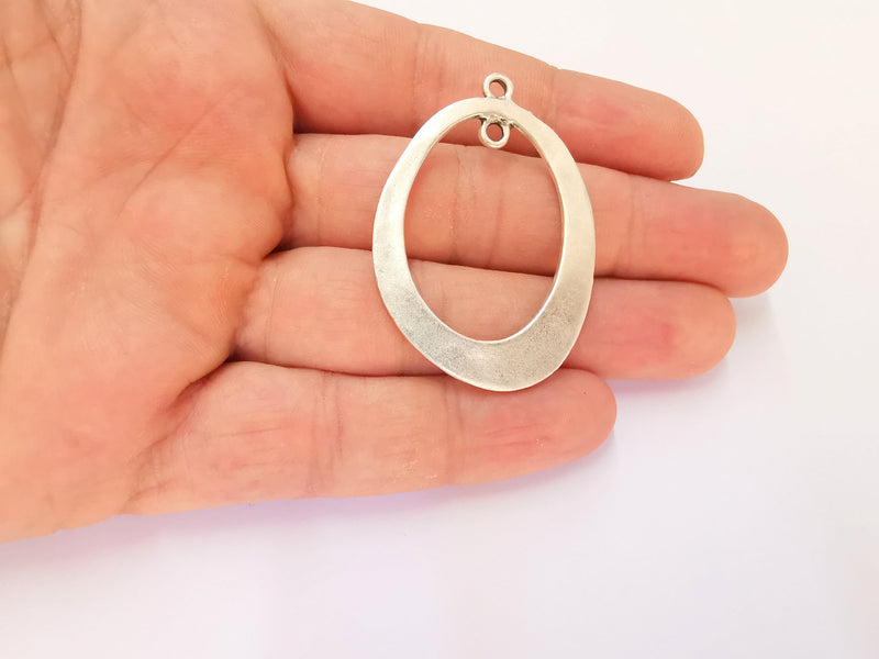 2 Oval Charms Connector Antique Silver Plated Charms (49x34mm)  G23169