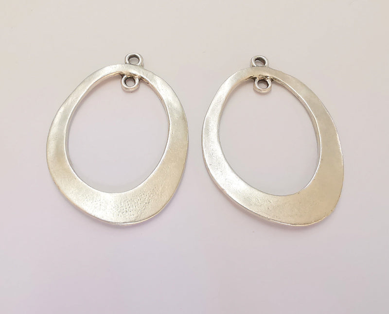 2 Oval Charms Connector Antique Silver Plated Charms (49x34mm)  G23169