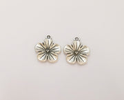 4 Flower Charms Antique Silver Plated Charms (23x19mm) G23170