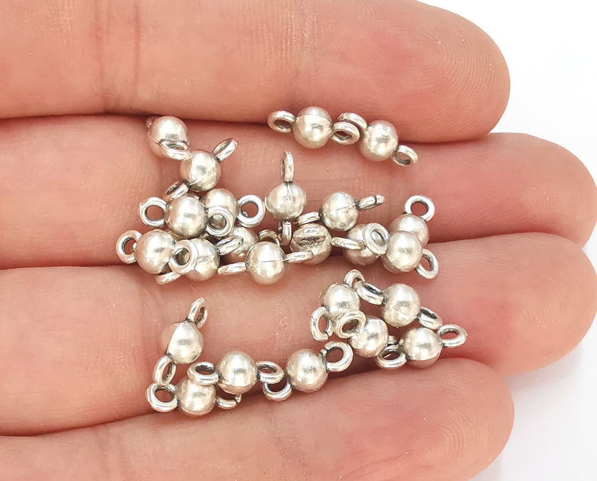 20 Silver Ball Charms Connector Antique Silver Plated Charms (11x5mm) G23171