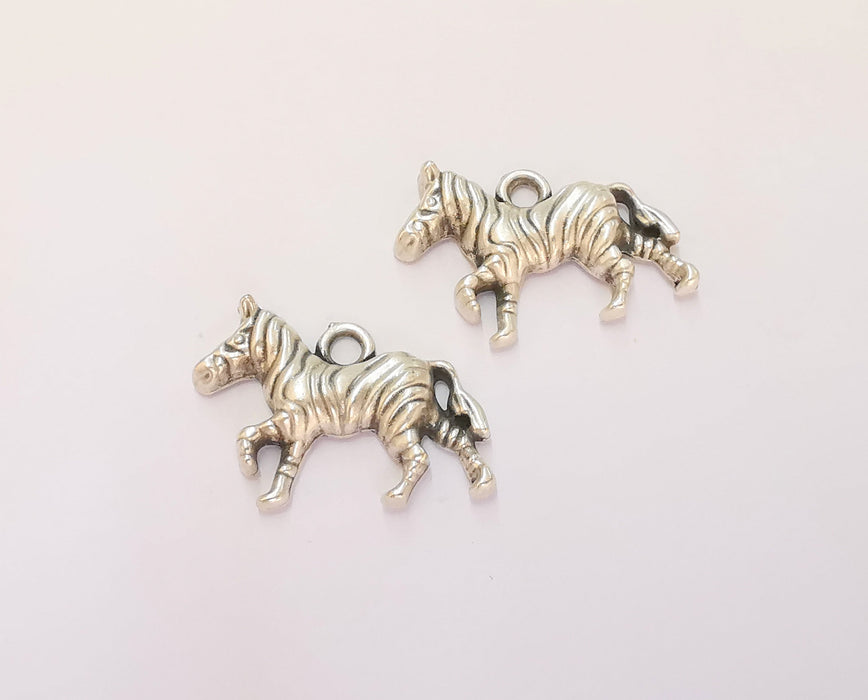 4 Zebra Charms Antique Silver Plated Charms (30x20mm)  G23176