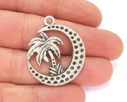2 Palm Crescent Charms Antique Silver Plated Charms (37x32mm)  G23186