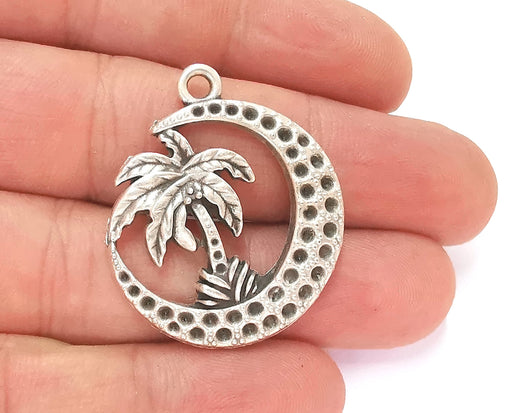 2 Palm Crescent Charms Antique Silver Plated Charms (37x32mm)  G23186