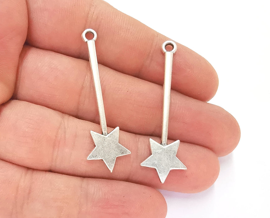 5 Star Wand Charms Antique Silver Plated Charms (47x15mm) G23187