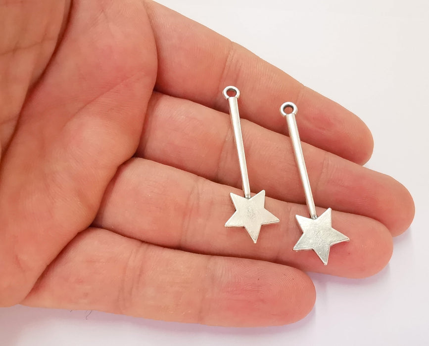 5 Star Wand Charms Antique Silver Plated Charms (47x15mm) G23187