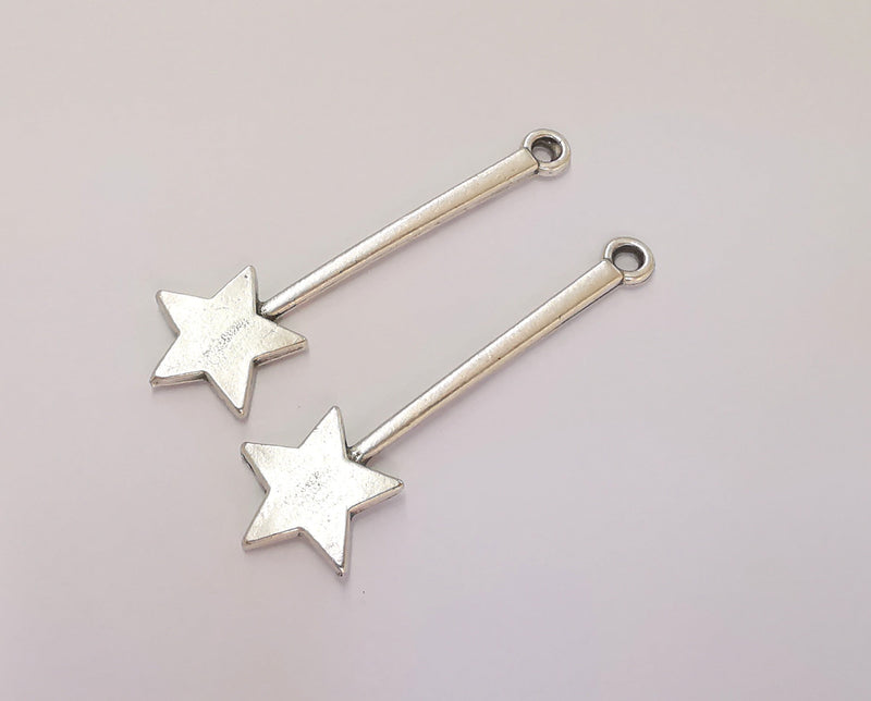 5 Star Wand Charms Antique Silver Plated Charms (47x15mm) G23187