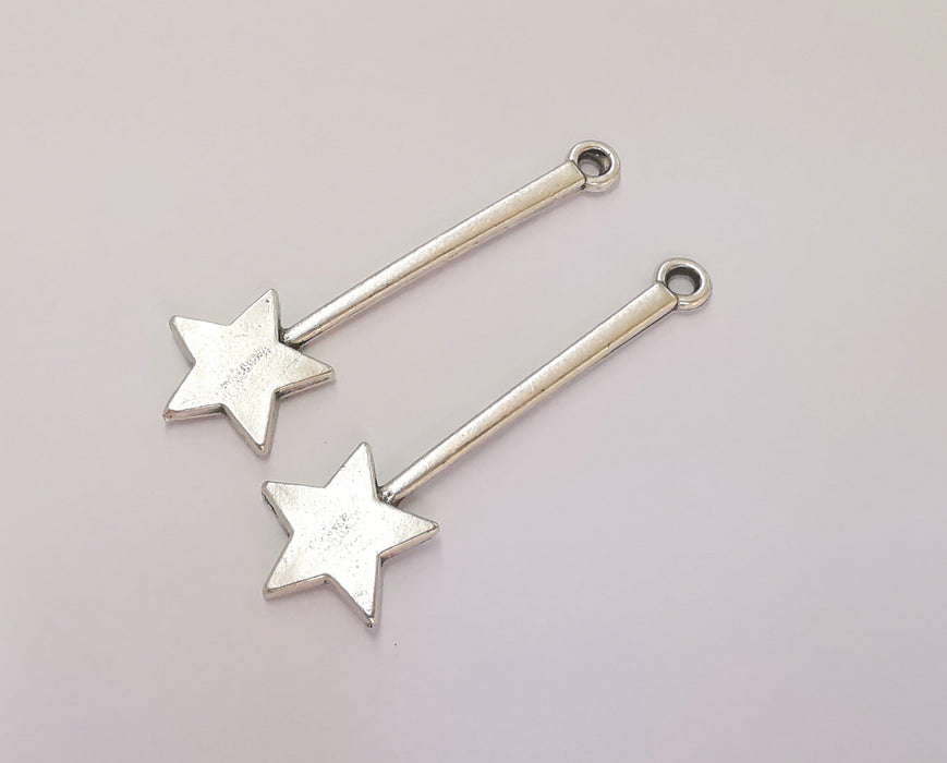 5 Star Wand Charms Antique Silver Plated Charms (47x15mm) G23187