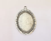 Flowers Frame Pendant Blank Antique Silver Plated Pendant (52x34mm) (34x24mm Blank Size)  G23189