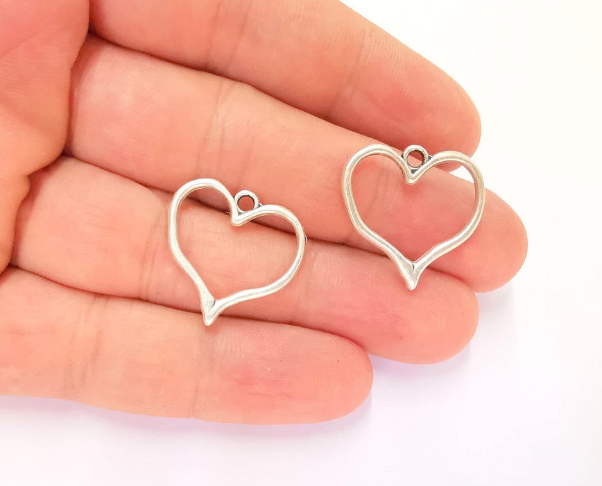 10 Heart Charm Antique Silver Plated Charms (23x23 mm)  G23190