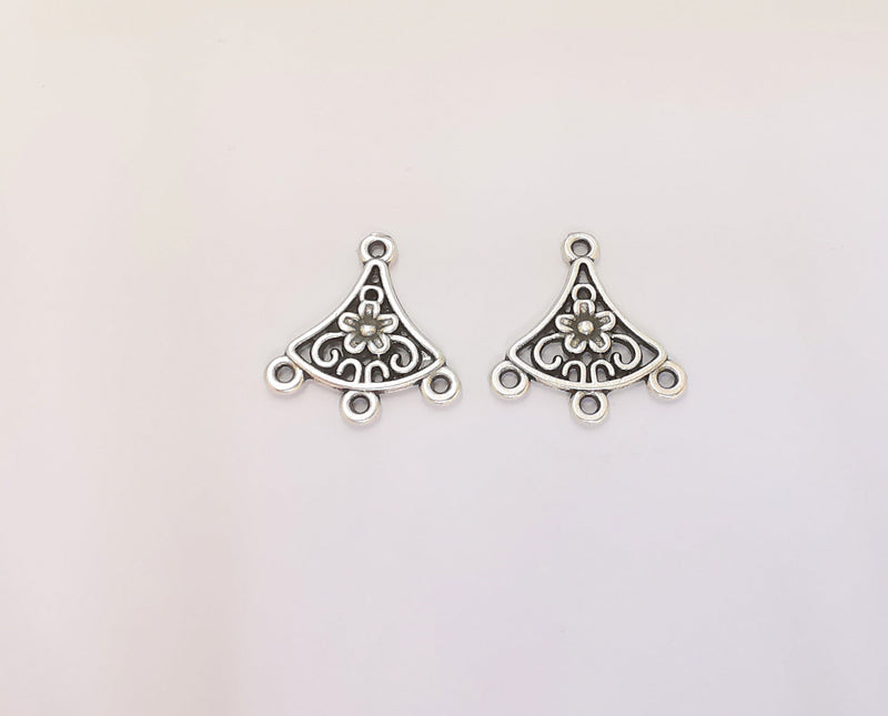 8 Flower Connector Charms Antique Silver Plated Charms (20x18mm) G23191