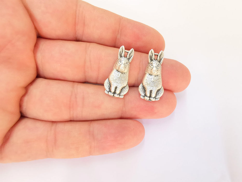 4 Rabbit Charms Antique Silver Plated Charms (26x12mm)  G23192