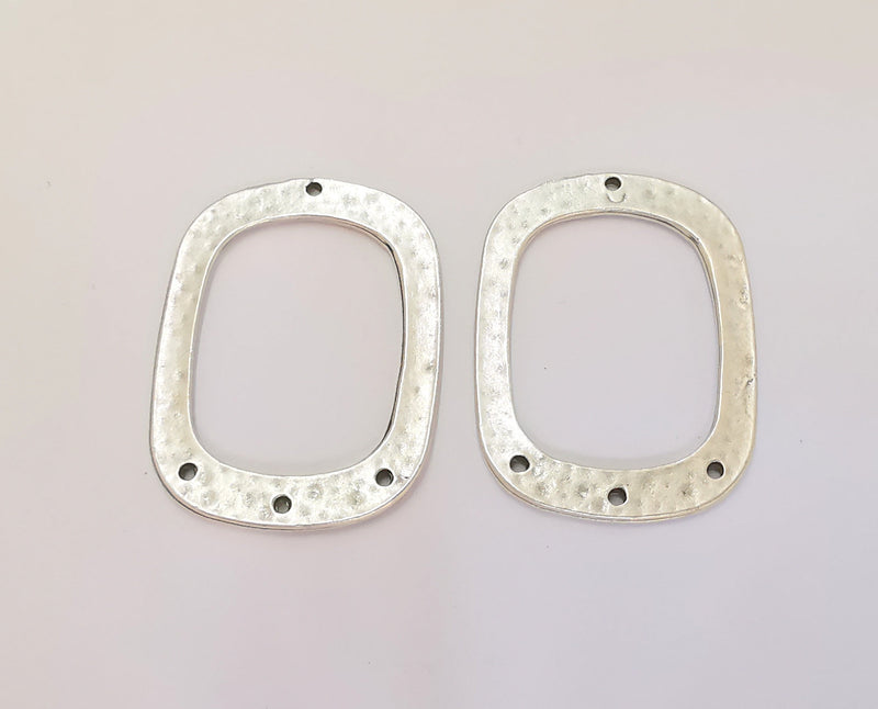 4 Hammered Charms Connector Antique Silver Plated Charms (35x26mm)  G23199