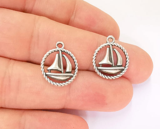 10 Sailing Ship Charms Antique Silver Plated Charms (18x15mm)  G23205