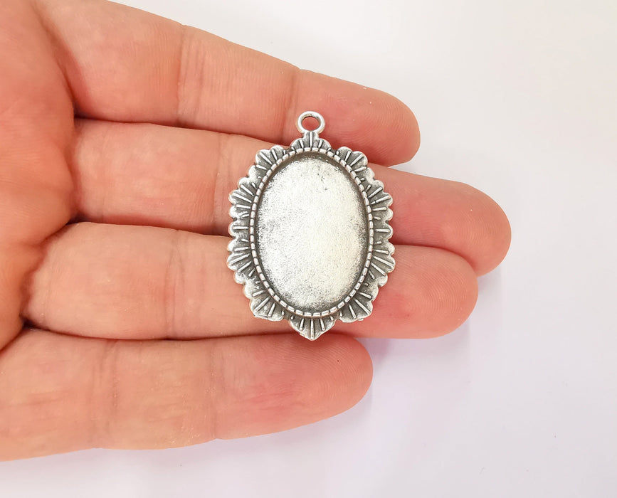 2 Frame Pendant Blank Antique Silver Plated Pendant (44x29mm) (30x20mm Blank Size)  G23216