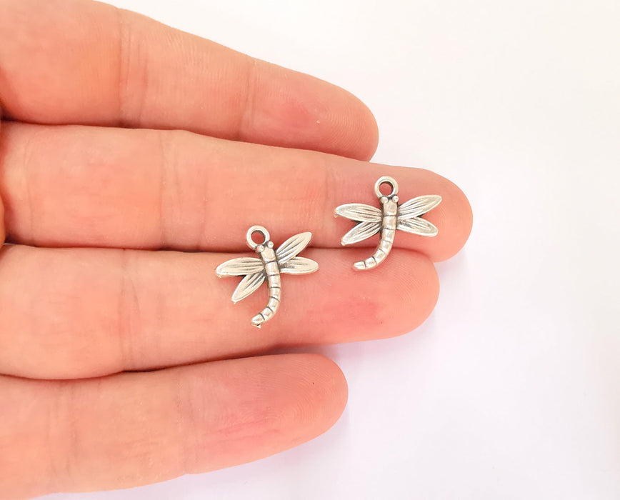 10 Dragonfly Charms Antique Silver Plated Charm (18x18mm) G23218