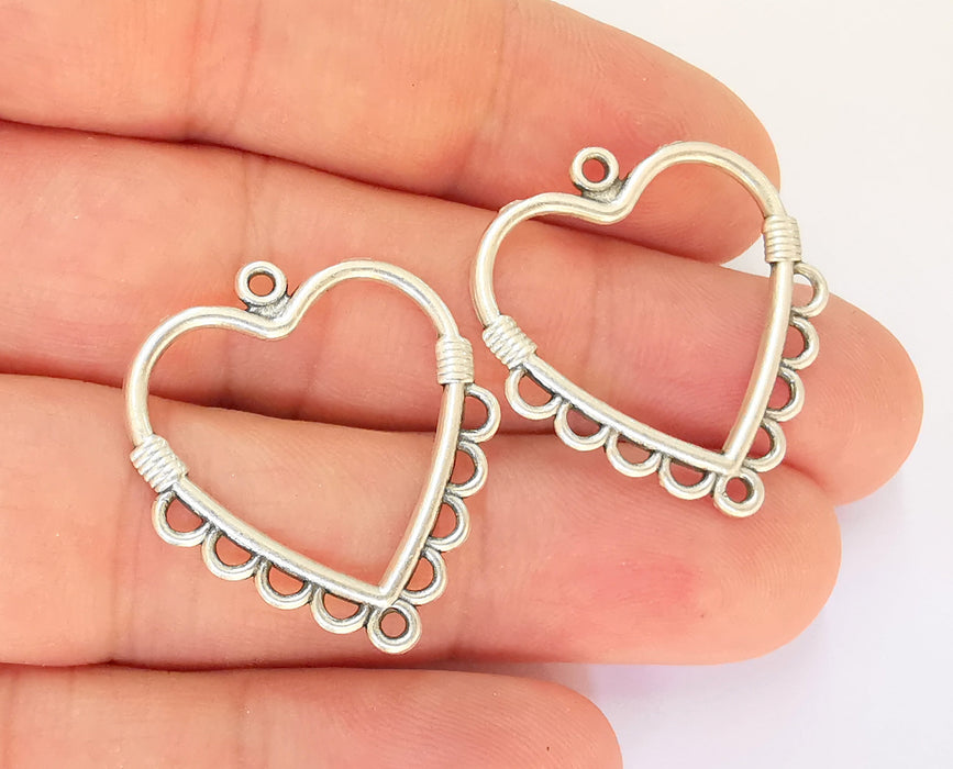 4 Heart Connector Charms Antique Silver Plated Charms (30x27mm) G23220