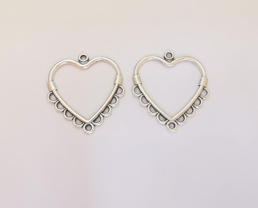 4 Heart Connector Charms Antique Silver Plated Charms (30x27mm) G23220