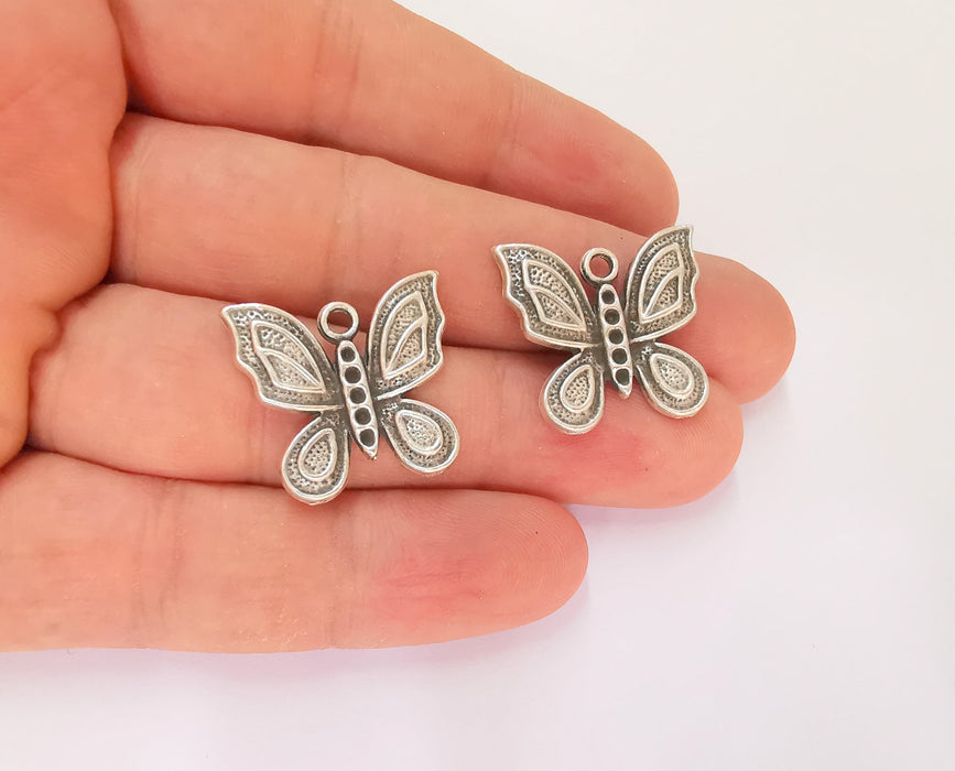 4 Butterfly Charms Antique Silver Plated Charm (24x22mm) G23221