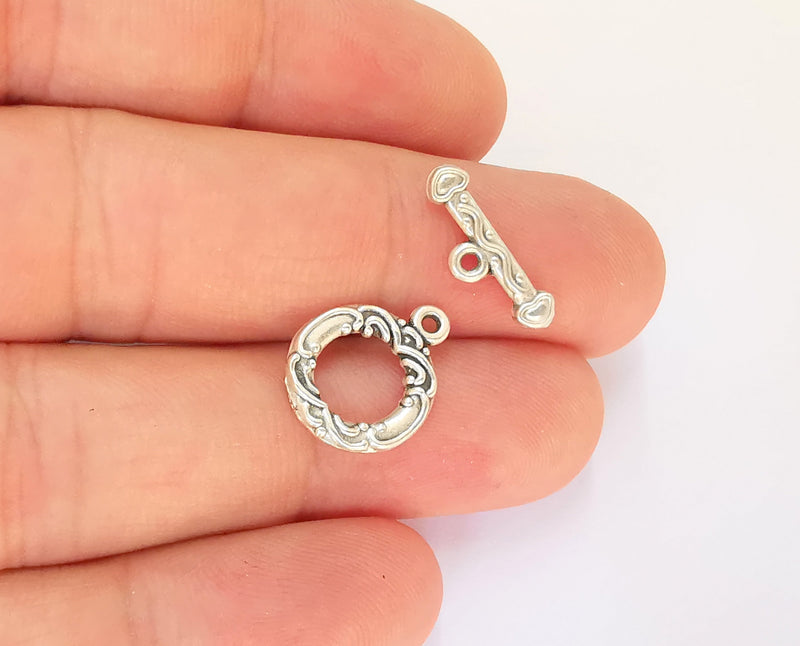 Silver Toggle Clasps 10 sets Antique Silver Plated Toggle Clasp Findings 17x13mm+17x6mm  G23222