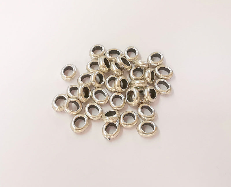 20 Antique Silver Rondelle Beads (8x7mm) Antique Silver Plated Beads G23688
