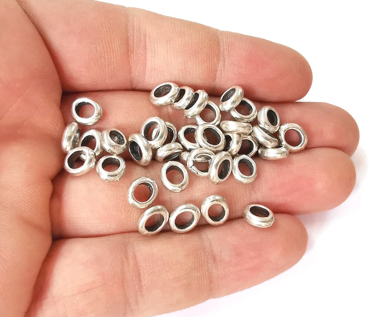 20 Antique Silver Rondelle Beads (8x7mm) Antique Silver Plated Beads G23688